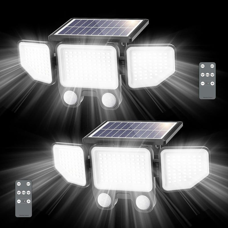 Onforu Solar Lights Outdoor, 3000LM 180 LED Motion Sensor Flood Lights with Remote Control, 3 Modes, IP65 Waterproof Security Lights for Yard, Pathway, Garden, Pool, Garage, 2 Pack - Image 1